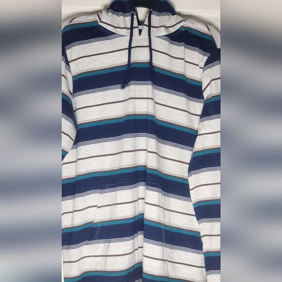 5i Apparel Blue Gray Lightweight Shirt Jacket with Nautical Stripes Men's Hoodie - Picture 2 of 7